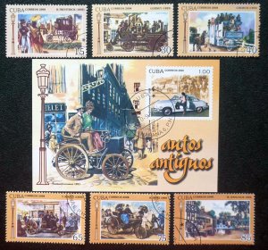 CUBA Sc# 4907-4913 TRAINS & CARRIAGES Cpl set of 6 + SS  2008  used / cancelled