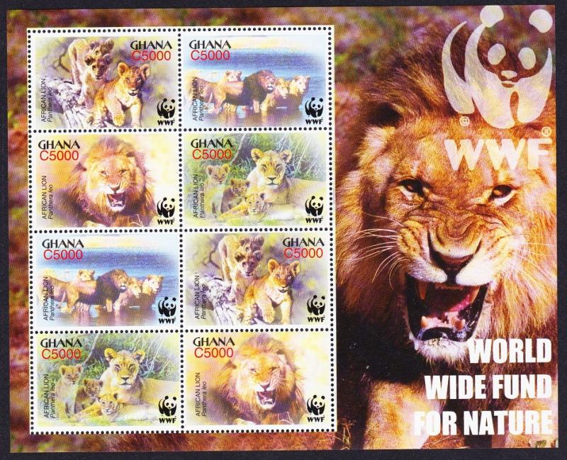 Ghana WWF African Lion Sheetlet of 2 sets / 8 stamps SG#MS3436 SC#2433 a-d