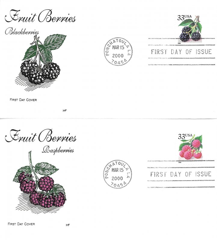 2000 FDC, #3404-3407, 33c Fruit Berries, House of Farnam (4)