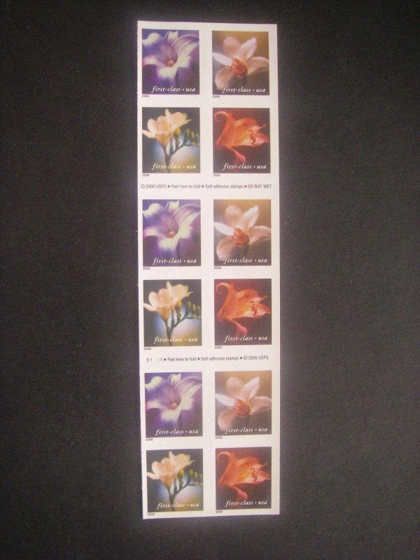 Scott 3461c, 34c nondenominated Flowers, Pane of 20, #S1111, combo perf, CV $90