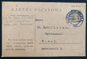 1920 Bielitz Poland Postal Stationery Postcard Cover To Vienna Austria