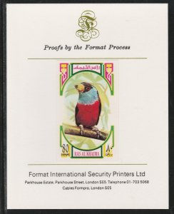 RAS AL KHAIMA 1972 BIRDS - HAWFINCH  imperf on FORMAT INTERNATIONAL PROOF CARD