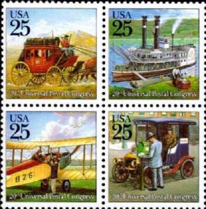 1989 25c Traditional Mail Delivery, Block of 4 Scott 2434-37 Mint F/VF NH