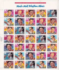 Sc# 2724 / 2730 1993 U.S 29¢ Rock & Roll Rhythm & Blues full sheet MNH CV $29