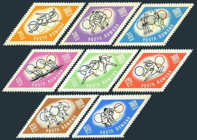 Romania 1665-1672,1672a,MNH.Mi 2309-18,Bl.58. Olympics Tokyo-1964.Fencing,Soccer 