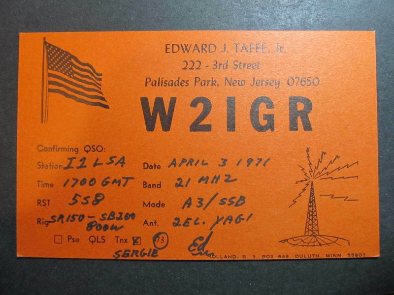 10480 Amateur Radio QSL Card PALISADES PARK NEW JERSEY USA