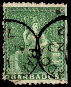 Barbados Scott 10 Used with trimmed perforation and rounded corber.