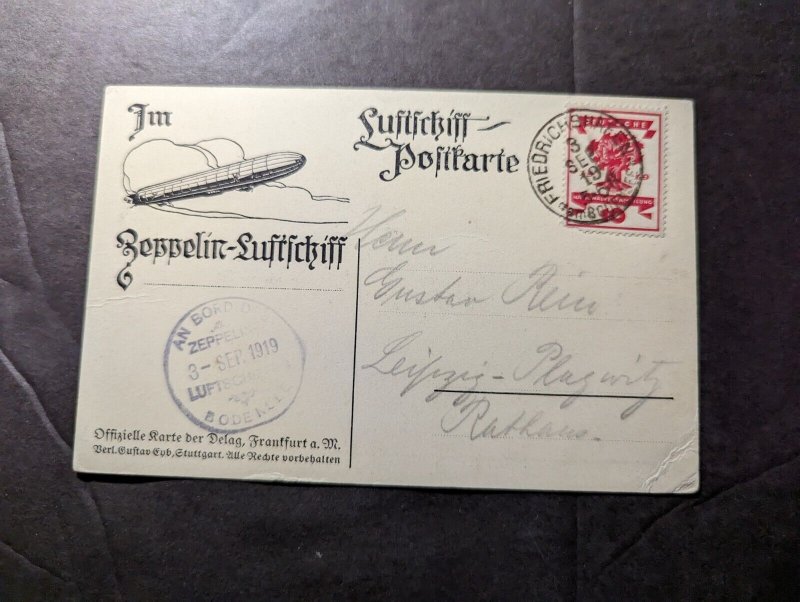 1919 Germany Early Zeppelin PPC Postcard Cover Friedrichshafen to Leipzig