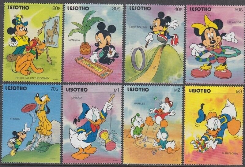 LESOTHO # 861-8 DISNEY STAMPS ISSUED to CELEBRATE POPULAR CHILDREN's GAMES