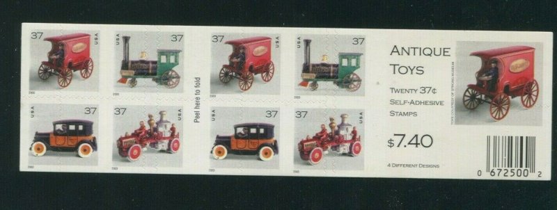 2003 US Antique Toys Postage Stamp #3645h Convertible Pane Die Cut Misperf Error