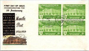 Philippines FDC 1959 - SEATO 5th Anniversary - 4x6c Stamp - Block - F43388