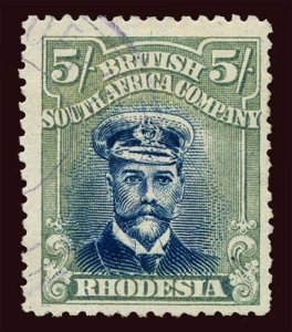 RHODESIA Sc #135 (SG 275) 1913 KGV Admiral perf 14 used, short perfs right side