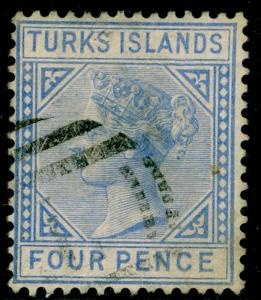 TURKS AND CAICOS ISLANDS SG50, 4d ultramarine, USED. Cat £60.