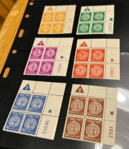 Israel Scott #1-6 Doar Ivri  Set of 6 Plate Blocks of 4 MNH (READ DESCRIPTION)!!