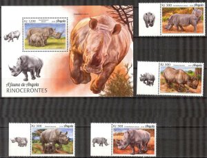 Angola 2018 Rhinoceros Set of 4 + S/S MNH