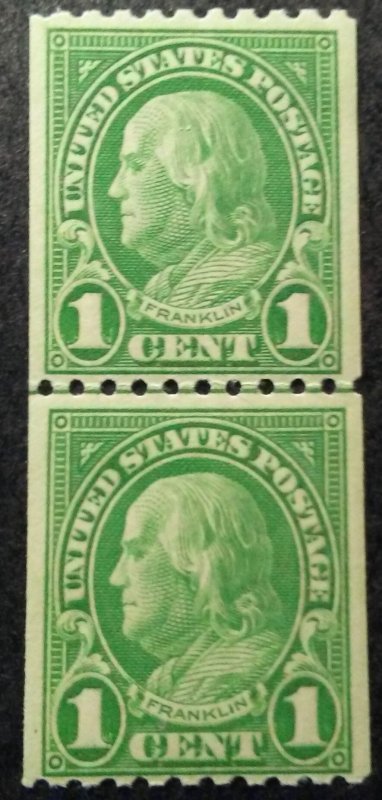 StampGeek  Scott #604 Franklin,  LINE PAIR, PERF 10 HOR,  MINT, F-VF, LH, OG