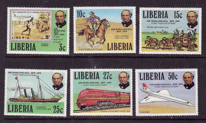 Liberia-Sc#842-7-Unused NH set-Planes-Ships-Transportation-1979-