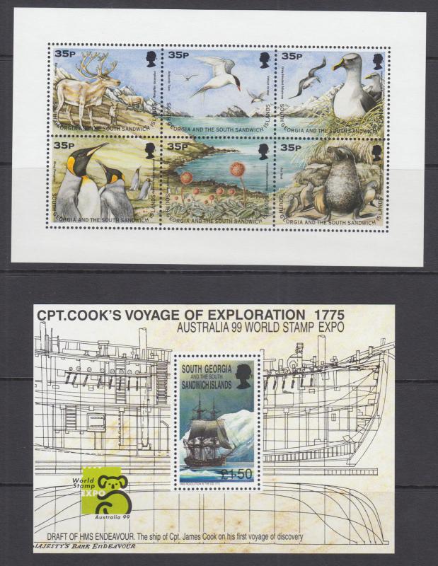 South Georgia Sc 219, 230 MNH. 1998-1999 Souvenir Sheets, VF