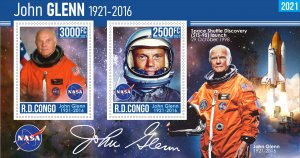 Stamps. Space. John Glen Congo 2022 year , 1+1 sheet perforated