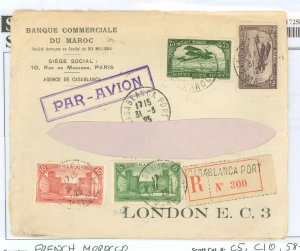 French Morocco C5/C10/58-59 1925 Aviation Reg. Casablaca-London Address Removed. Envelope open  3 sides. Several tears. SCV C10