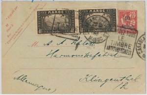 45031 - MOROCCO Morocco: POSTAL STATIONERY CARD to Germany 1937 - TUBERCULOSIS-