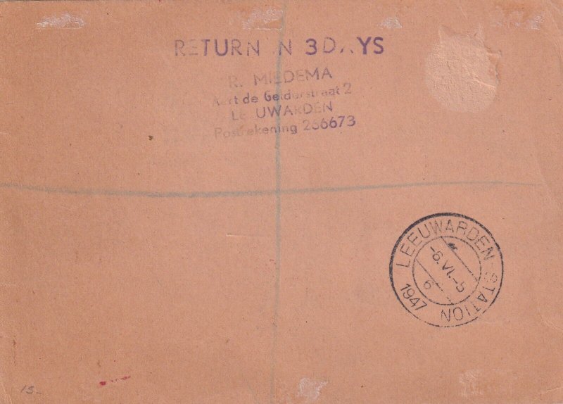 1947: Tilburg, Nederlands to Glasgow, Scotland Registered Airmail, RTS (57620)