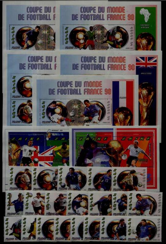 Zaire MNH lot Football-98,20v+7s/s