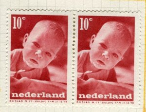 NETHERLANDS; 1947 early Child Welfare issue fine Mint hinged 10c. PAIR