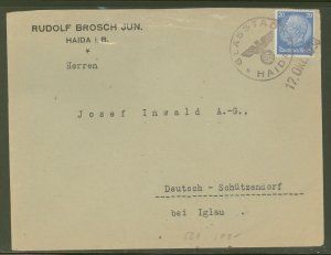 Sudetenland, Mi. #521 on old cover, Glasstadt Haida 