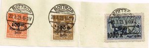 Germany 1923,Sc.#B5-7 used,Surcharge-Relief Fund for Sufferers: Rhein-Ruhr-Hilfe