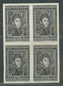 ARGENTINA SCOTT# 587-93 GJ# 976-82 IMPERF BLACK PLATE PROOF BLOCK OF 4 AS SHOWN