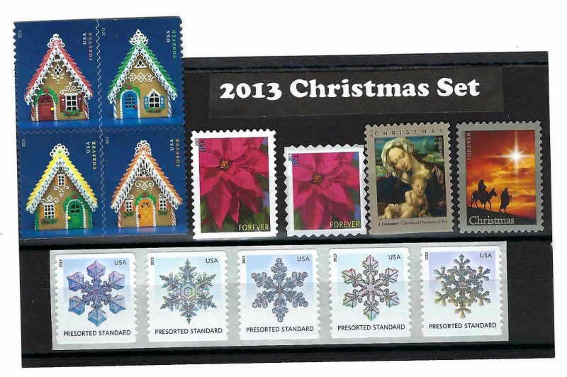 (2013) Christmas Set 4817-20 4813 4815 4816 4821 &  4808-12 Strip MNH