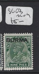 BURMA (P0204B) KGV OVPT ON INDIA  9P  SERVICE     SG O3    MOG