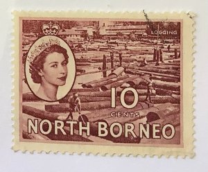 North Borneo 1954 Scott 267 used - 10c,  Long pond & Queen Elizabeth II