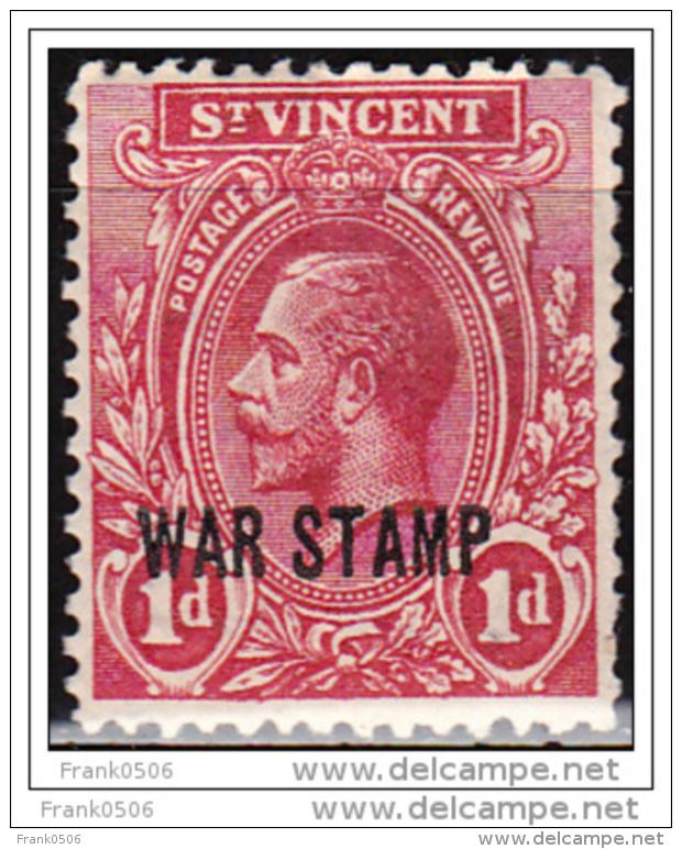 St. Vincent, 1916, King George V, 1d, War Stamp overprint, MH