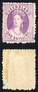 Queensland 1874 1/- Proof in Purple No wmk Perf 13 SCARCE (with gum)