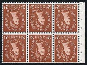 SB78a 2d Light Red-Brown wmk Edward Inverted Pane of 6 U/M