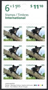 Canada #2610a $1.85 Baby Wildlife - Bear Cub (2013). Booklet of 6 stamps. MNH