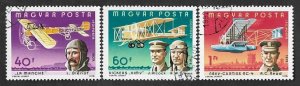 SD)1978 HUNGARY SHORT SERIES AVIATORS AND AIRPLANES, 3 CTO STAMPS