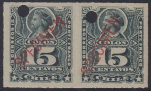 CHILE 1878-99 COLUMBUS Sc 30 PAIR OVPTD SPECIMEN ON EACH STAMP MNH F,VF  