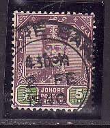 Malaya-Johor-Sc#107- id7-used 5c vio & ol grn-Sultan Ibrahim-dated 2 Fe 1940-