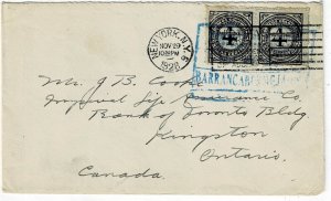 Colombia 1928 Barrancabermja boxed cancel in blue on cover to Canada