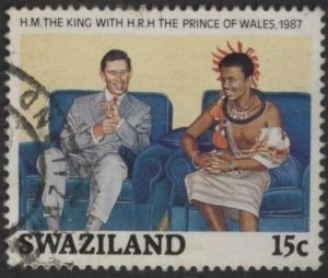 Swaziland 547 (used) 15c King Mswati III with the Prince of Wales (1989)