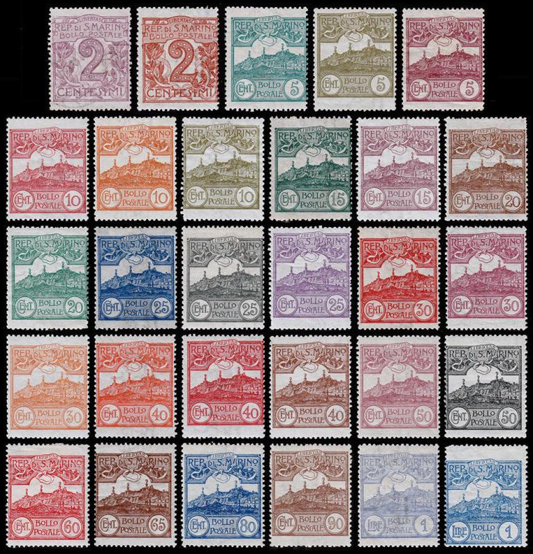 San Marino Scott 40-49, 51-61, 63-68, 70-71(1903-21) Mint/Used H F-VF, CV$177.25