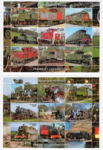 Benin 2002  TRAINS AND LOCOMOTIVES 2 Sheetlets Perforated (18v)  MNH  RARE !!!