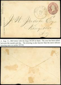 1865, AUG 11 DETROIT, Large CDS in Black w Year Date, SC #U61 Color Variety?