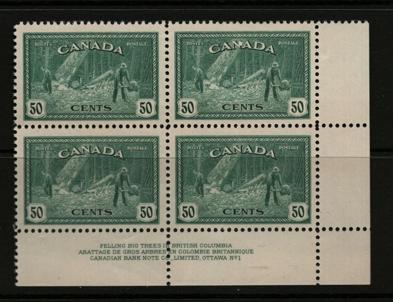 Canada #272 Very Fine Never Hinged Plate #1 Lower Right Block