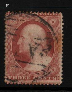 1857 Washington Sc 25 used single 3c brownish carmine Type I, Scott CV $225 (F