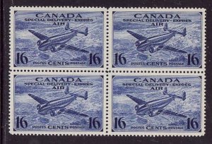 Canada-Sc#CE1-unused NH block of 4-Airmail Special Delivery-Planes-1942-3-