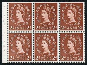 SB78 2d Light Red Brown Booklet Pane Wmk Edward Upright Average Perfs U/M